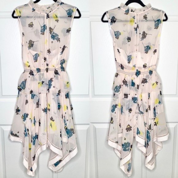 Self-Portrait Pink Asymmetric Graphic Floral-Print Dress Size 6 - Picture 2 of 10